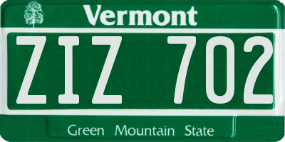 VT license plate ZIZ702