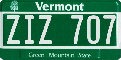 VT license plate ZIZ707