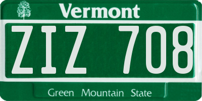 VT license plate ZIZ708