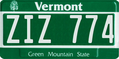 VT license plate ZIZ774