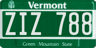 VT license plate ZIZ788