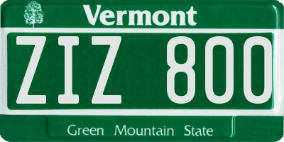 VT license plate ZIZ800