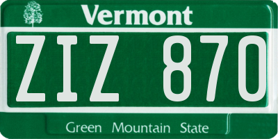 VT license plate ZIZ870
