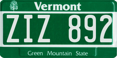 VT license plate ZIZ892