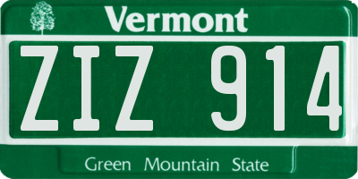 VT license plate ZIZ914