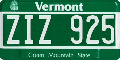 VT license plate ZIZ925