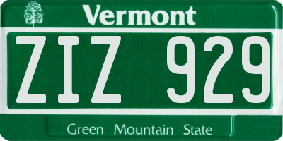 VT license plate ZIZ929