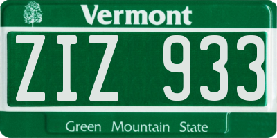 VT license plate ZIZ933