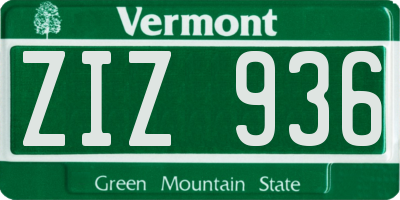 VT license plate ZIZ936