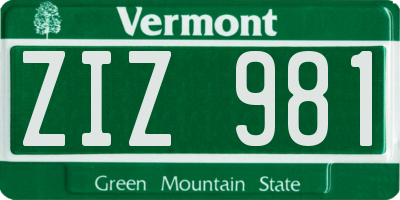 VT license plate ZIZ981