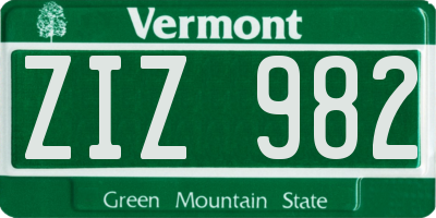 VT license plate ZIZ982