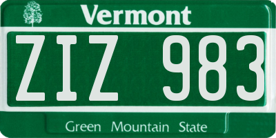 VT license plate ZIZ983