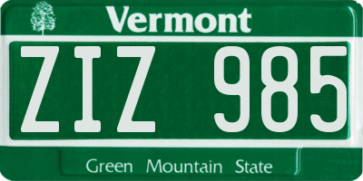 VT license plate ZIZ985