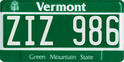 VT license plate ZIZ986