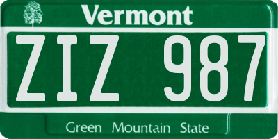 VT license plate ZIZ987