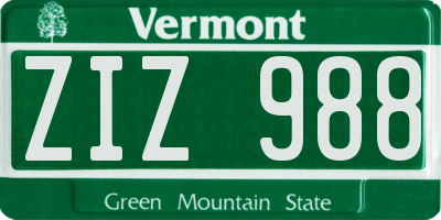 VT license plate ZIZ988