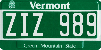 VT license plate ZIZ989