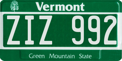 VT license plate ZIZ992