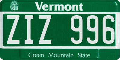 VT license plate ZIZ996