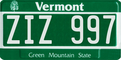 VT license plate ZIZ997