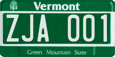 VT license plate ZJA001
