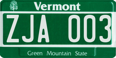 VT license plate ZJA003