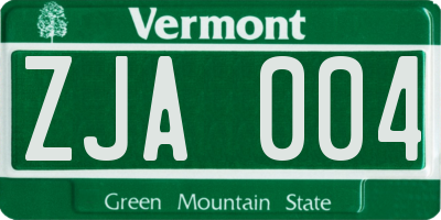 VT license plate ZJA004