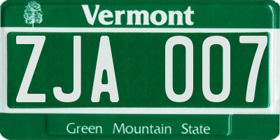 VT license plate ZJA007
