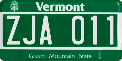 VT license plate ZJA011