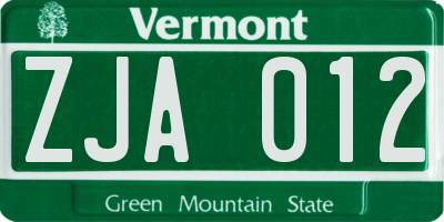VT license plate ZJA012