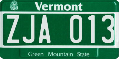 VT license plate ZJA013
