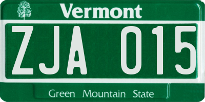 VT license plate ZJA015