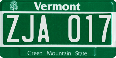 VT license plate ZJA017