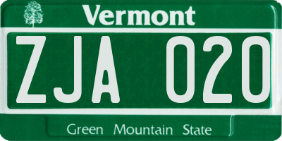 VT license plate ZJA020
