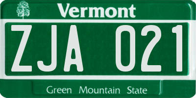 VT license plate ZJA021