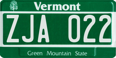 VT license plate ZJA022