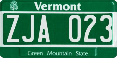 VT license plate ZJA023