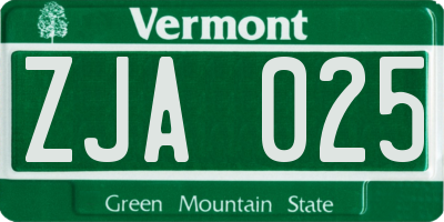 VT license plate ZJA025