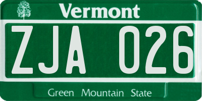 VT license plate ZJA026