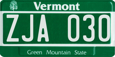VT license plate ZJA030