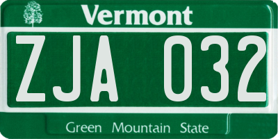 VT license plate ZJA032