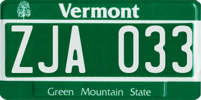 VT license plate ZJA033