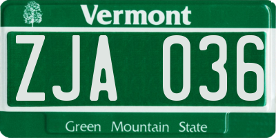 VT license plate ZJA036