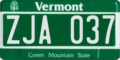 VT license plate ZJA037