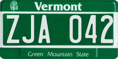 VT license plate ZJA042
