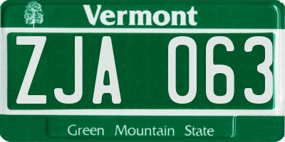 VT license plate ZJA063
