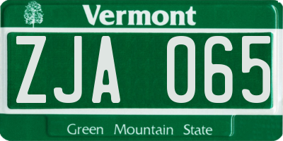 VT license plate ZJA065