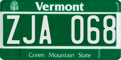 VT license plate ZJA068