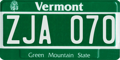VT license plate ZJA070