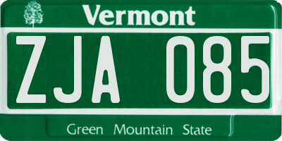 VT license plate ZJA085